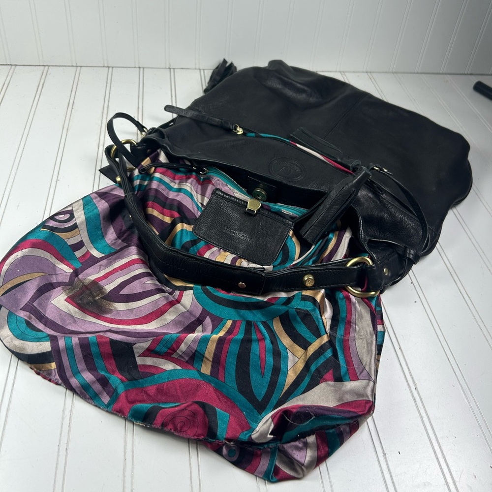Allison Scott Y2K Black Leather Hobo Shoulder Bag Multi Pocket Gold Hardware - Picture 7 of 12